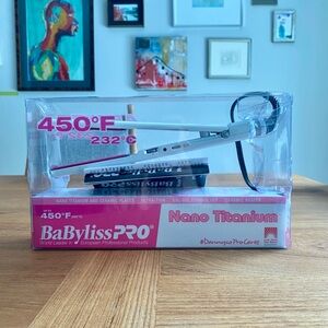 BaByliss Nano Titanium Flat Iron in White with Pink Accents